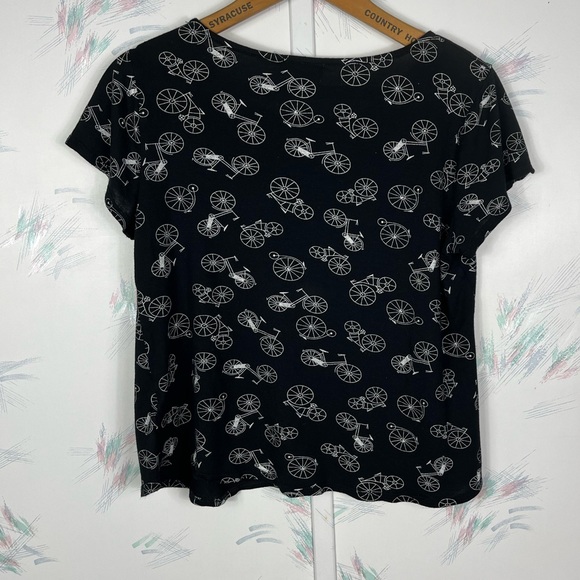 Anthropologie W5 Black Bicycle Print Short Sleeve Top Medium - Picture 4 of 8